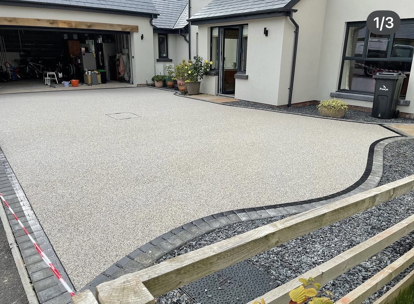 Resin bound driveway with block paving border, Powys